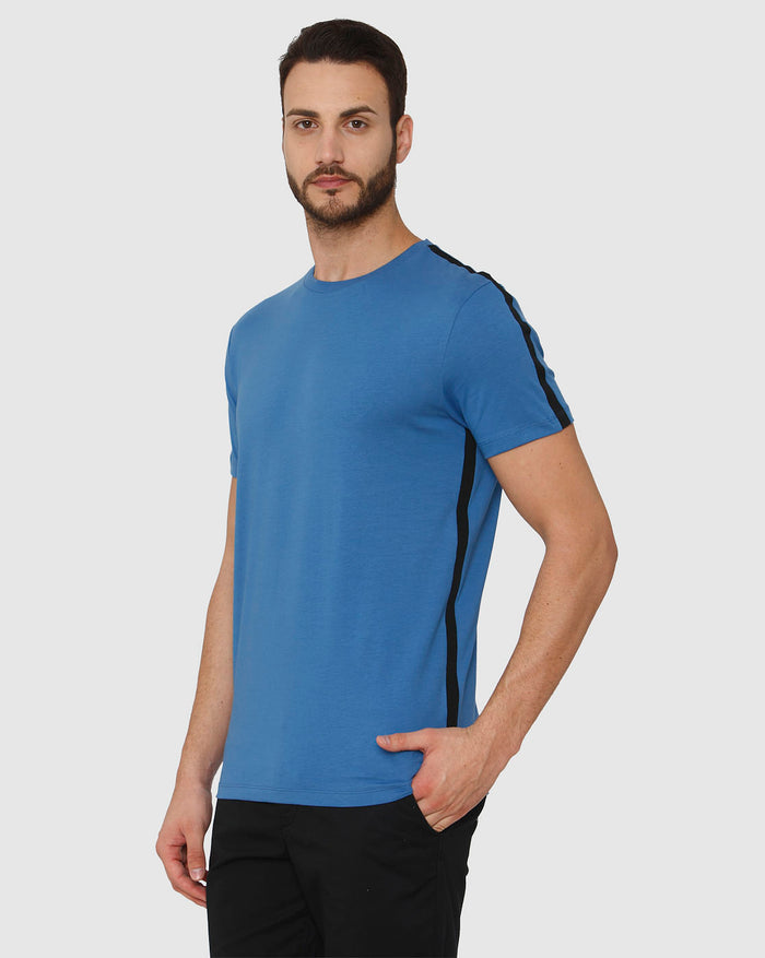 Blue Side Tape Detail Crew Neck T-Shirt
