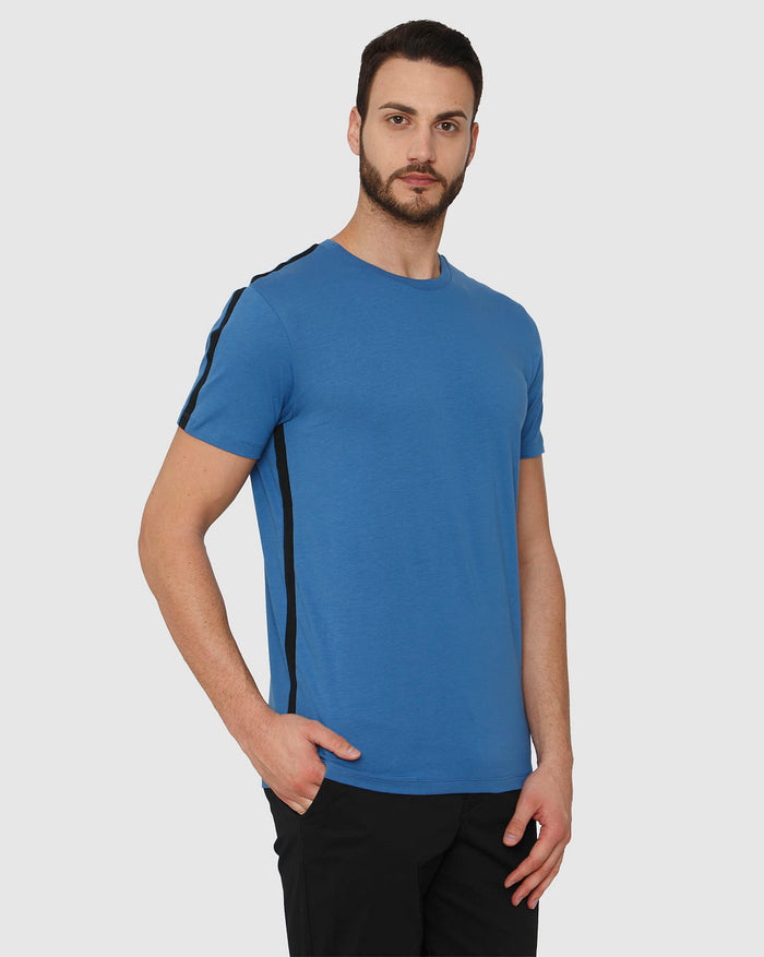 Blue Side Tape Detail Crew Neck T-Shirt