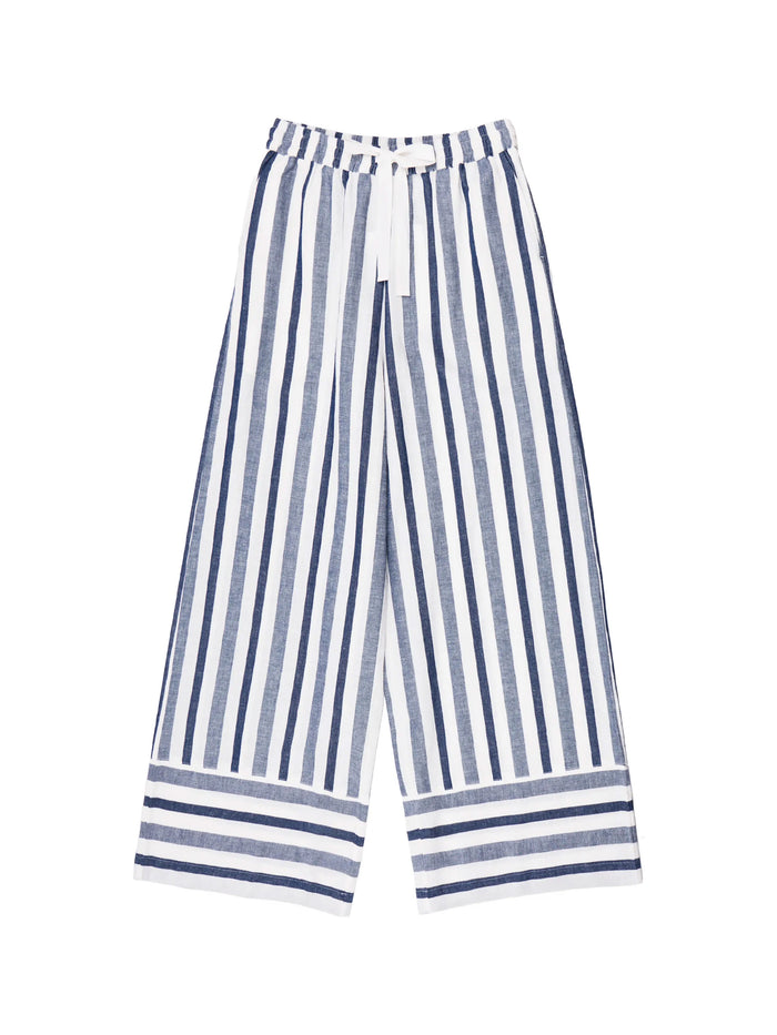 Blue Stripe Linen Blend Trousers
