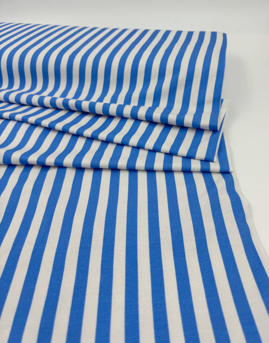 Blue & White Stripe Cotton Jersey Fabric