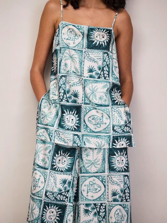 Blue Zodiac Print Long Line Cami Co-Ord Modern Female Fashion