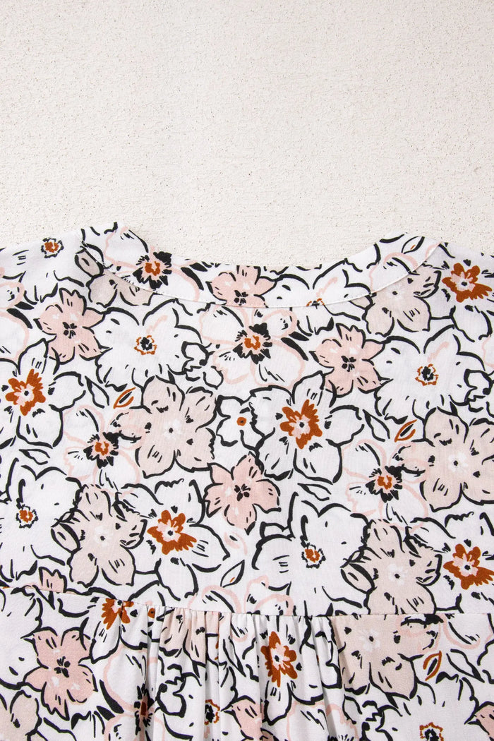 Bold Floral Print Frilled Puff Sleeve Button Down Shirt - Tops/Blouses & Shirts