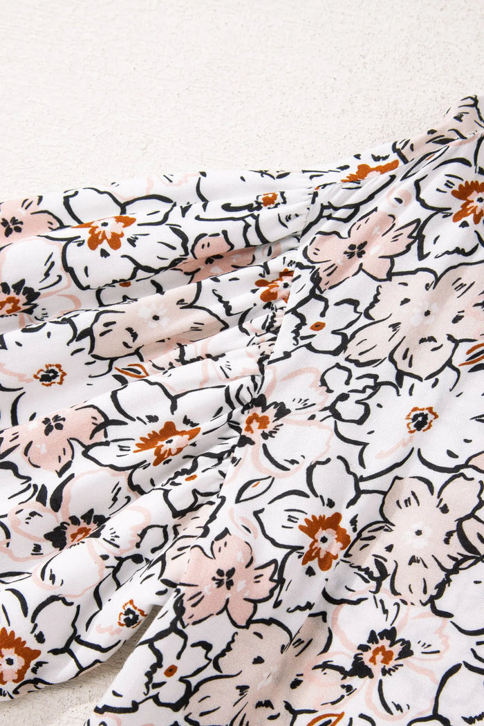 Bold Floral Print Frilled Puff Sleeve Button Down Shirt - Tops/Blouses & Shirts