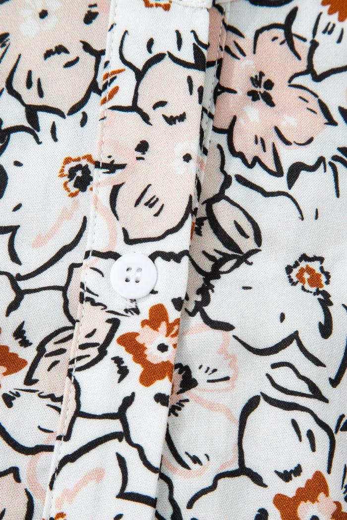Bold Floral Print Frilled Puff Sleeve Button Down Shirt - Tops/Blouses & Shirts