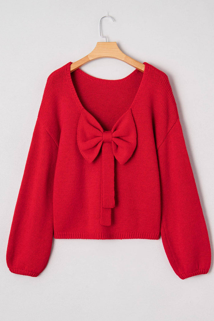 Bow Backless Bubble Sleeve Sweater - Sweaters & Cardigans/Sweaters