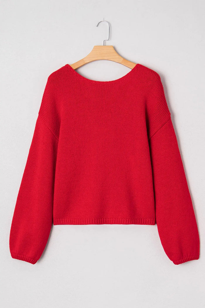 Bow Backless Bubble Sleeve Sweater - Sweaters & Cardigans/Sweaters