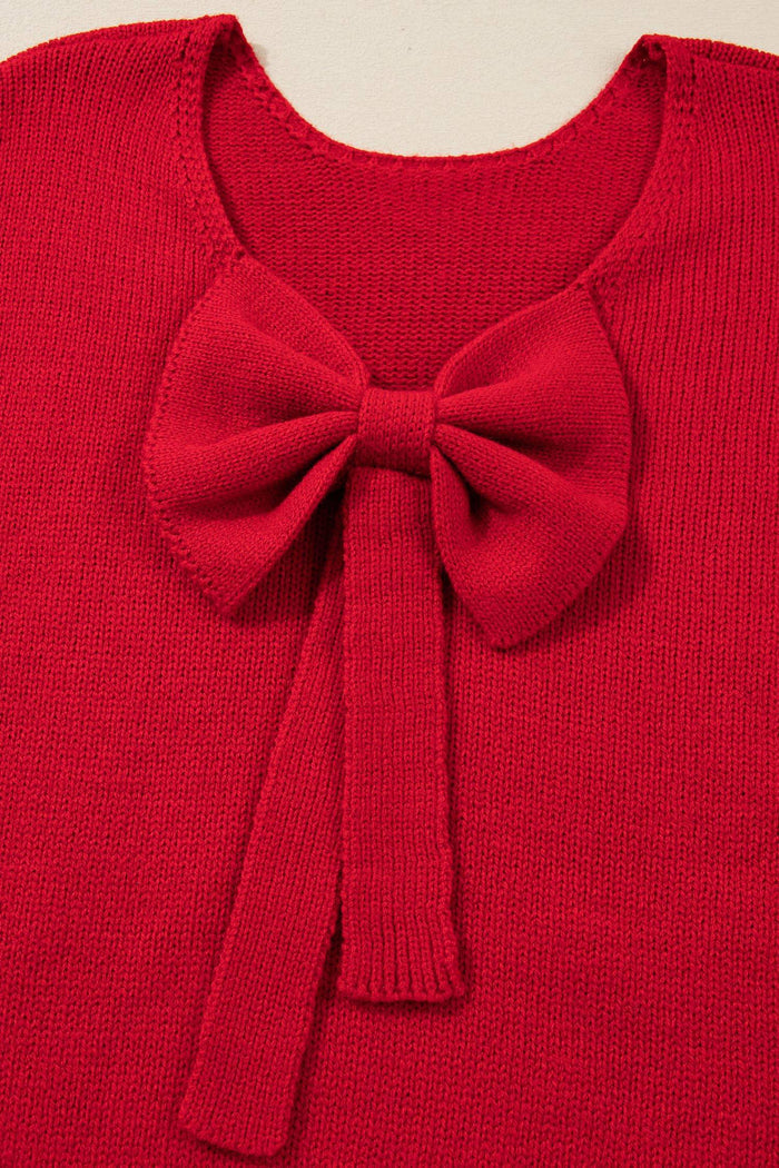 Bow Backless Bubble Sleeve Sweater - Sweaters & Cardigans/Sweaters