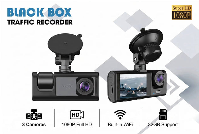 C309-3-Channel Triple Lens 1080P Dash Cam with Night Vision & WiFi