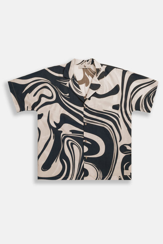 Camisa Convertible Collar Boxy Marble Black - Polonio Uruguay