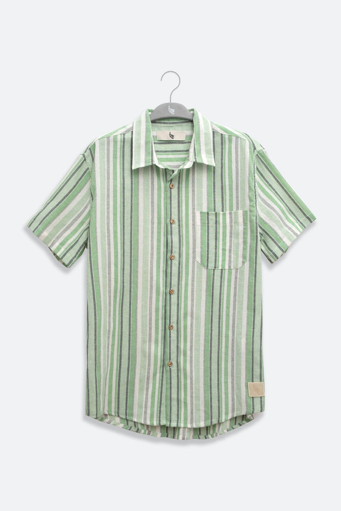 Camisa Manga Corta Fede Rayas Verdes - Polonio Uruguay