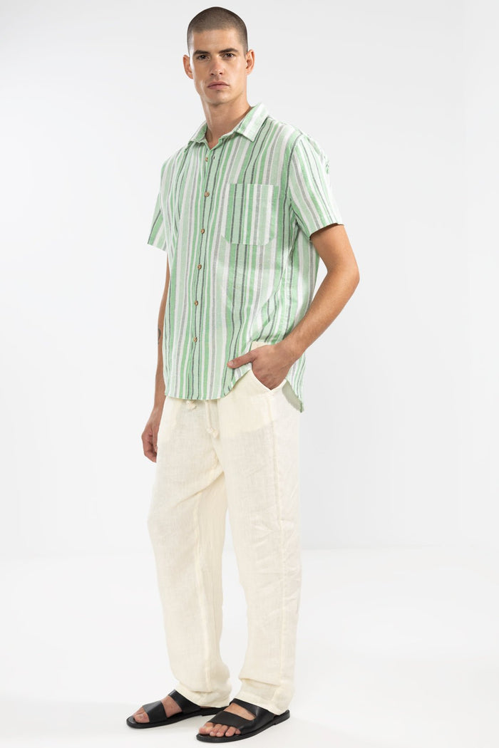 Camisa Manga Corta Fede Rayas Verdes - Polonio Uruguay
