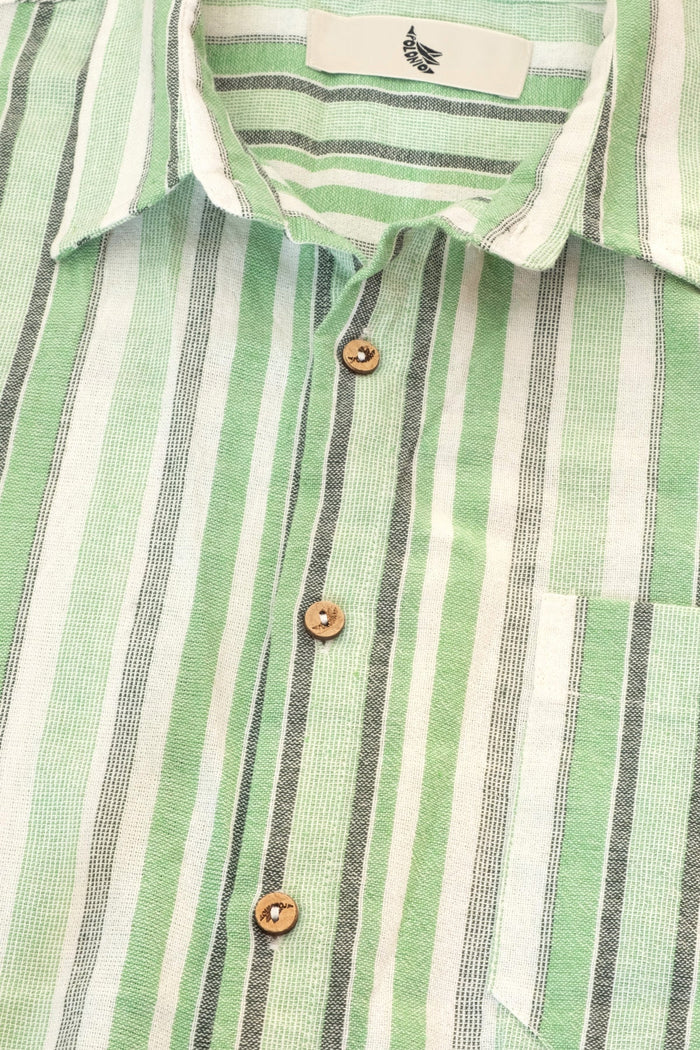Camisa Manga Corta Fede Rayas Verdes - Polonio Uruguay