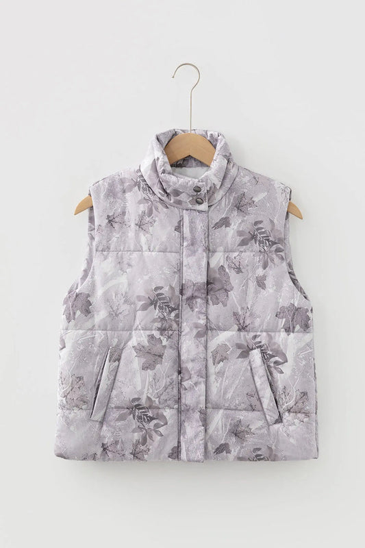 Camo Leaf Print Winter Puffer Vest - Outerwear/Vests