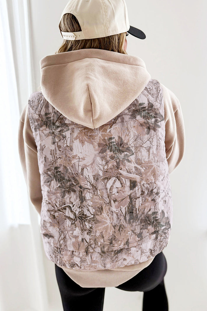 Camo Leaf Print Winter Puffer Vest - Outerwear/Vests