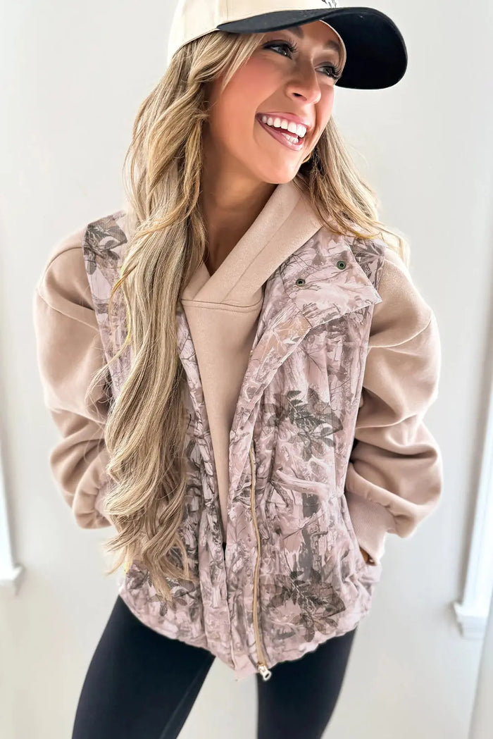 Camo Leaf Print Winter Puffer Vest - Outerwear/Vests