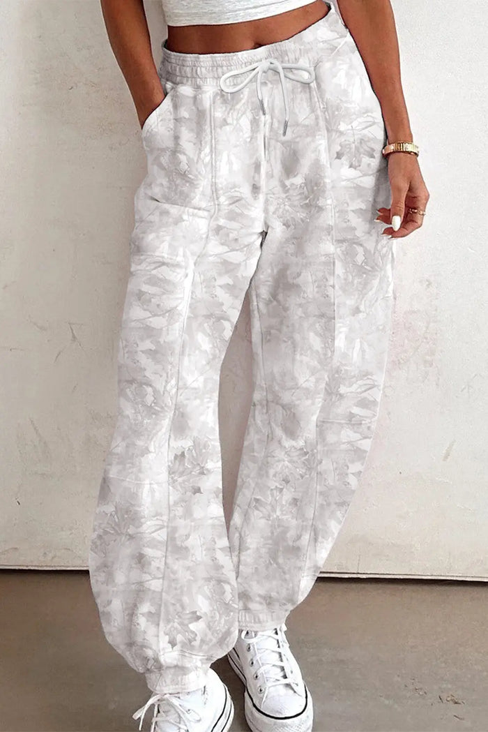 Camo Print Baggy Drawstring Jogger Sweatpants - Beige / S - Bottoms/Pants & Culotte