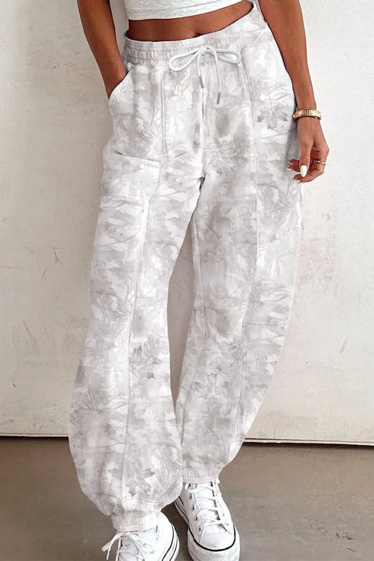 Camo Print Baggy Drawstring Jogger Sweatpants - Beige / S - Bottoms/Pants & Culotte