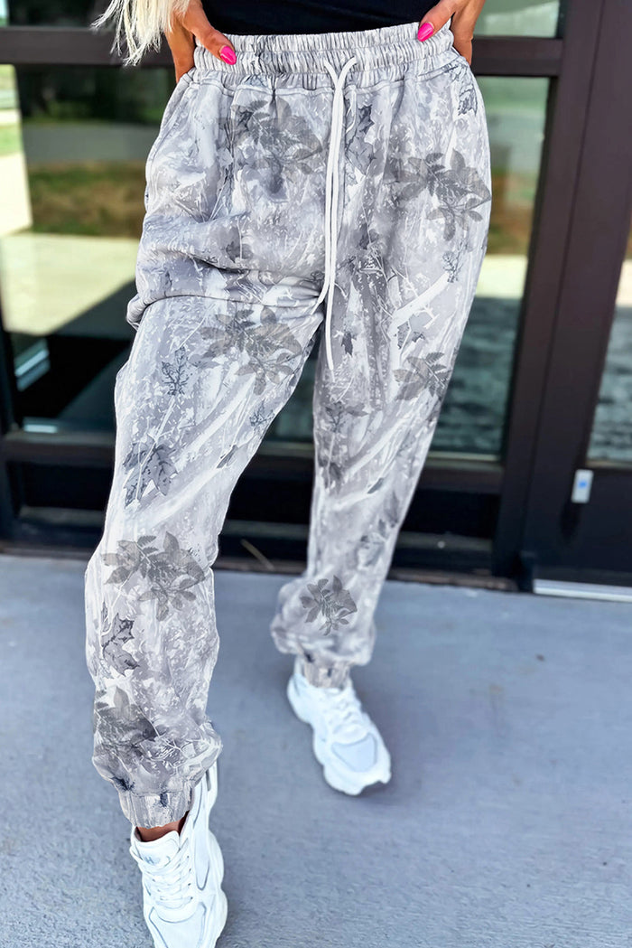 Camo Print Drawstring Elastic Waist Joggers - Bottoms/Joggers