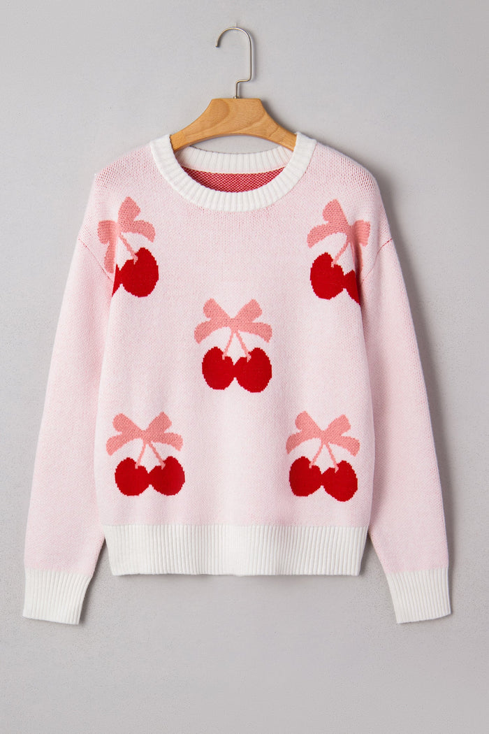 Cherry Pattern Drop Shoulder Sweater - Sweaters & Cardigans/Sweaters