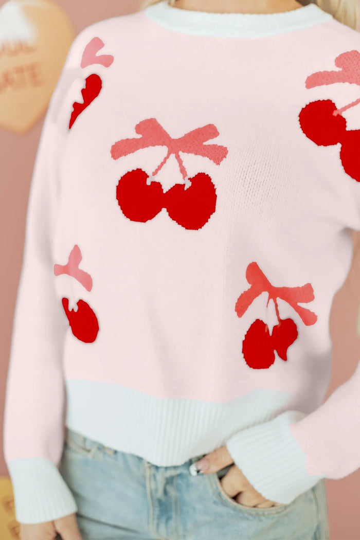 Cherry Pattern Drop Shoulder Sweater - Sweaters & Cardigans/Sweaters