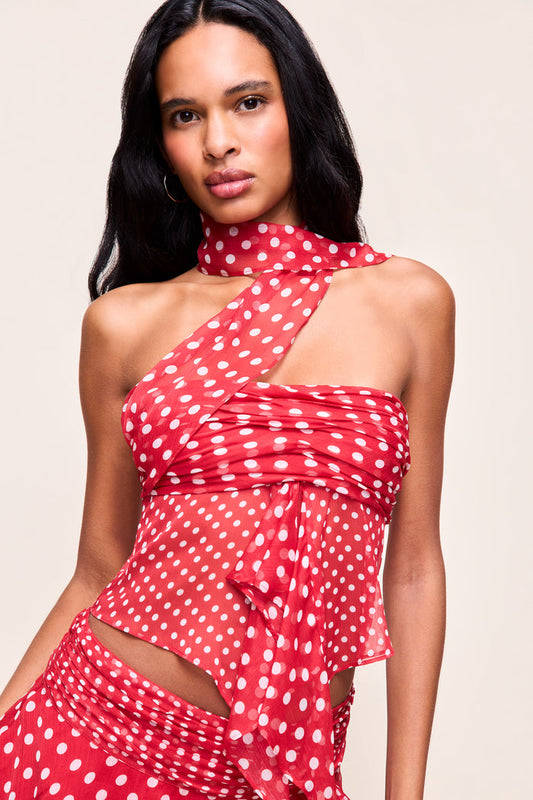 CHIFFON WRAP TOP in Red Love Polka Dot