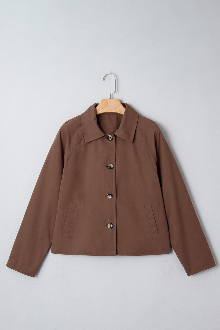 Collared Buttoned Leopard Liner Jacket - Outerwear/Jackets