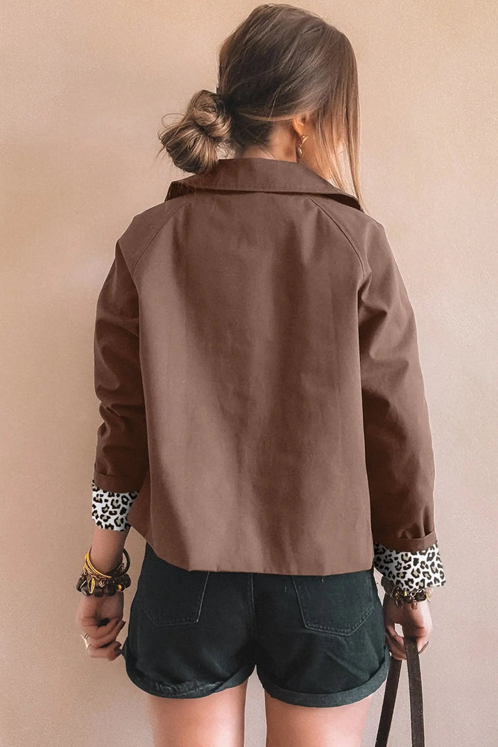 Collared Buttoned Leopard Liner Jacket - Brown / S - Outerwear/Jackets