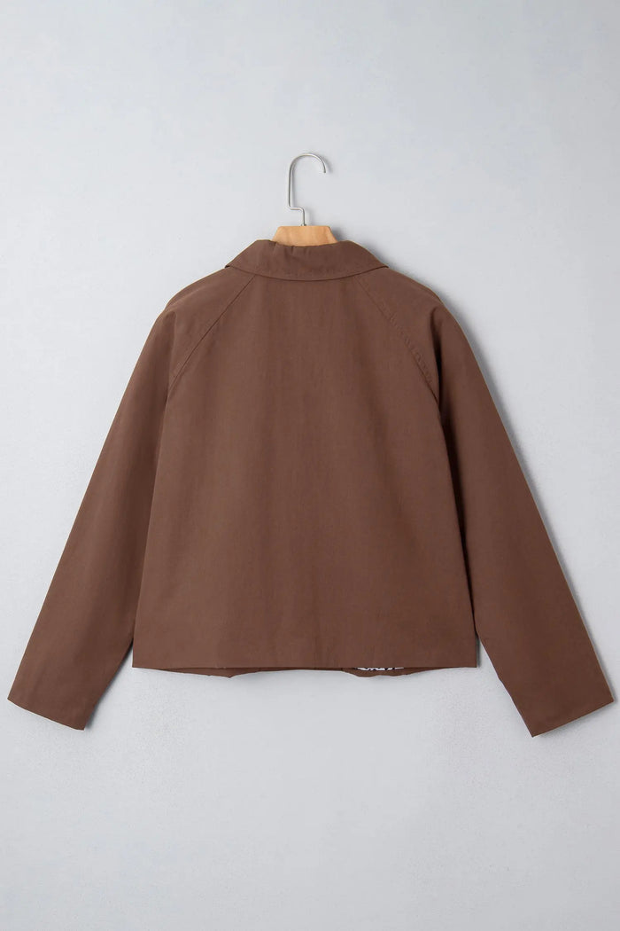 Collared Buttoned Leopard Liner Jacket - Outerwear/Jackets