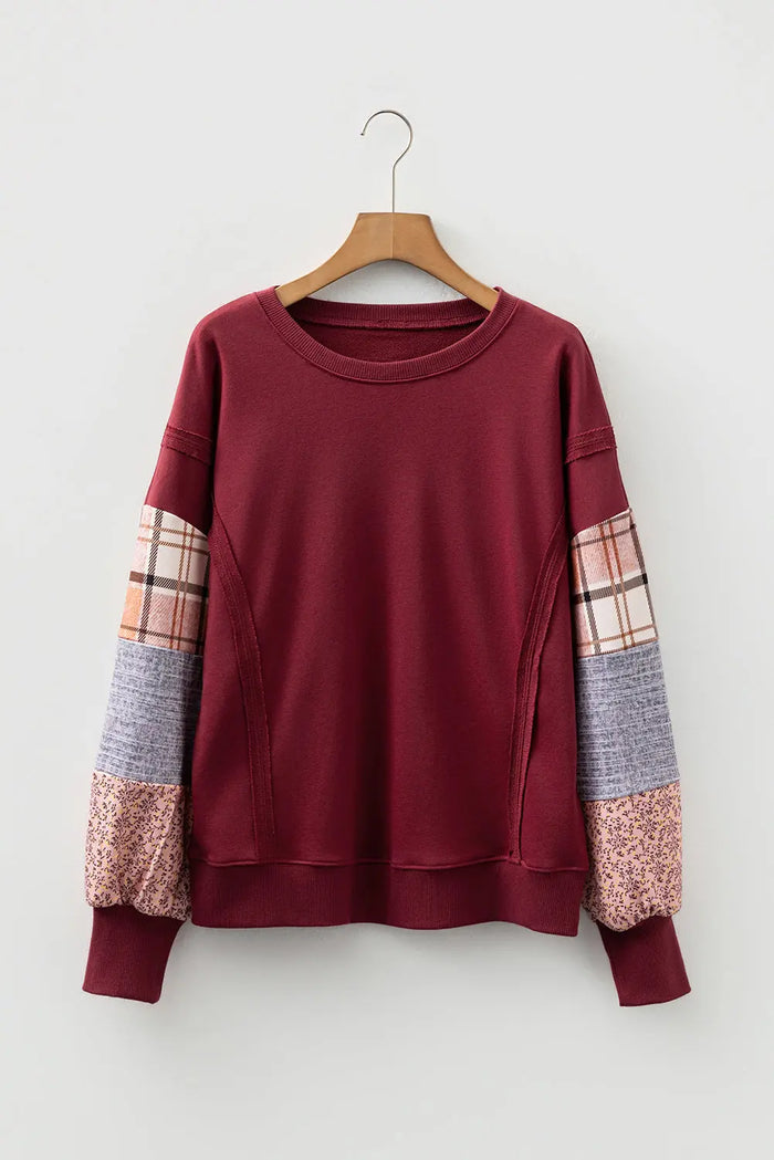 Colourblock Patchwork Sleeve Raw Seam Sweatshirt - Tops/Sweatshirts & Hoodies