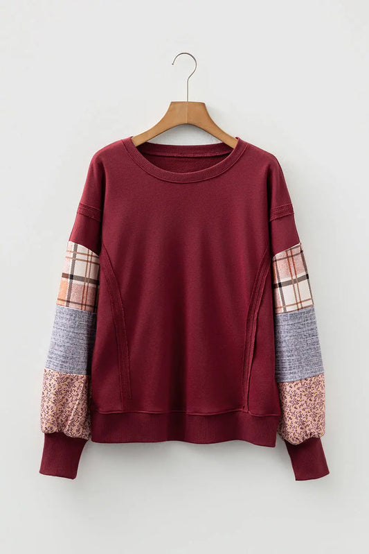 Colourblock Patchwork Sleeve Raw Seam Sweatshirt - Tops/Sweatshirts & Hoodies