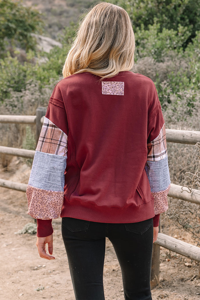Colourblock Patchwork Sleeve Raw Seam Sweatshirt - Tops/Sweatshirts & Hoodies