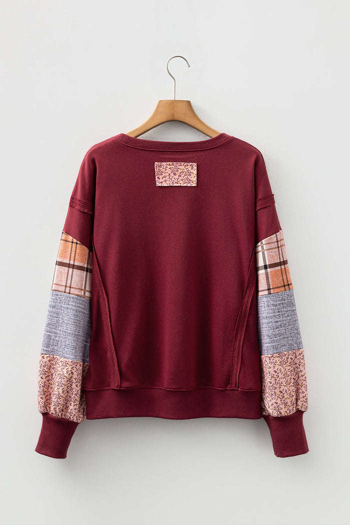 Colourblock Patchwork Sleeve Raw Seam Sweatshirt - Tops/Sweatshirts & Hoodies