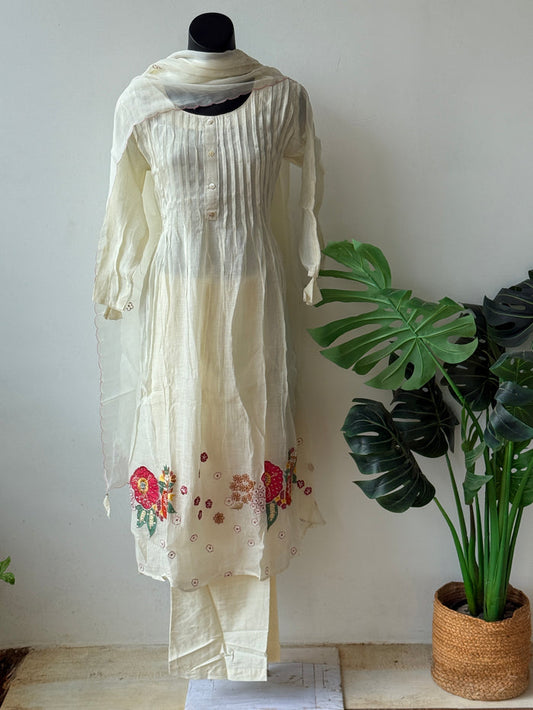 Colourful emb mul chanderi suit set