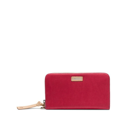 red leather zip wallet