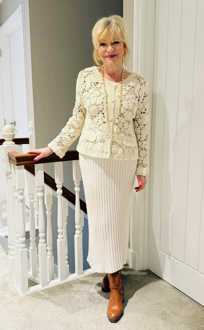 Cossette Crochet Cardigan Beige
