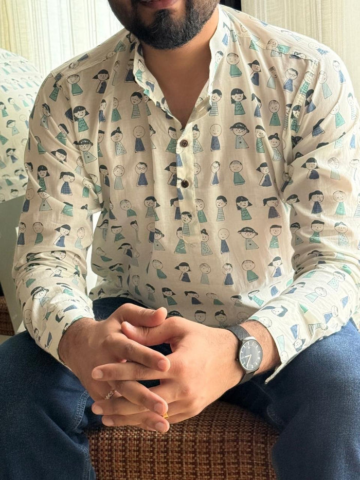 Cotton Men?? Short Kurta- White Characters