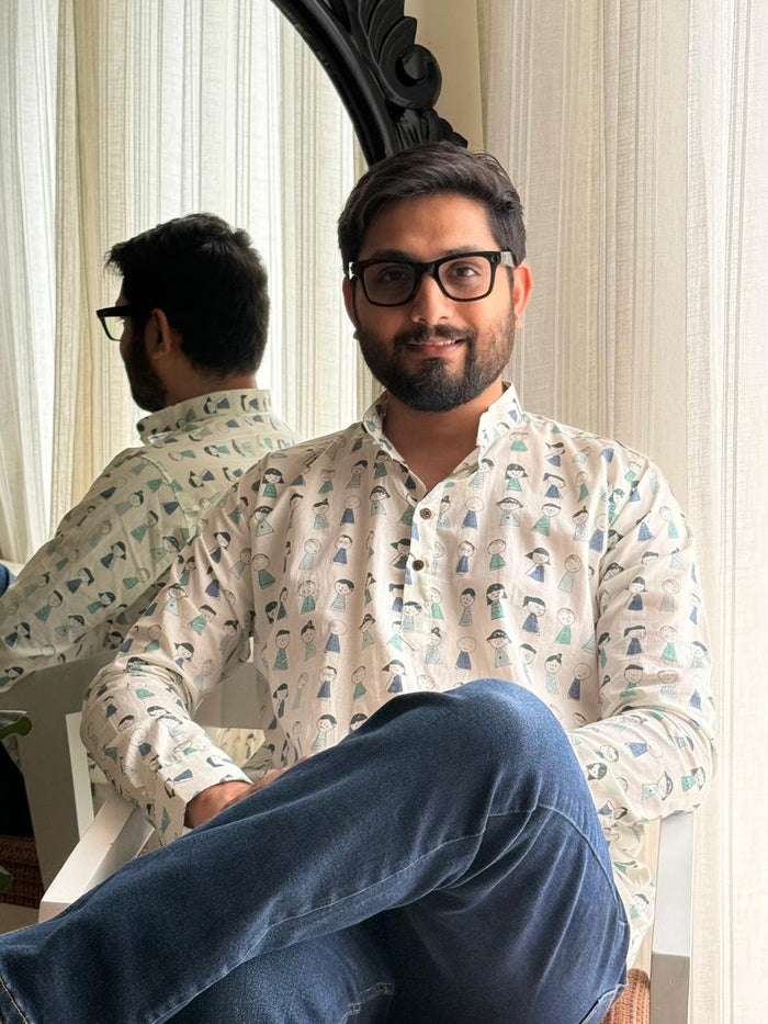 Cotton Men?? Short Kurta- White Characters