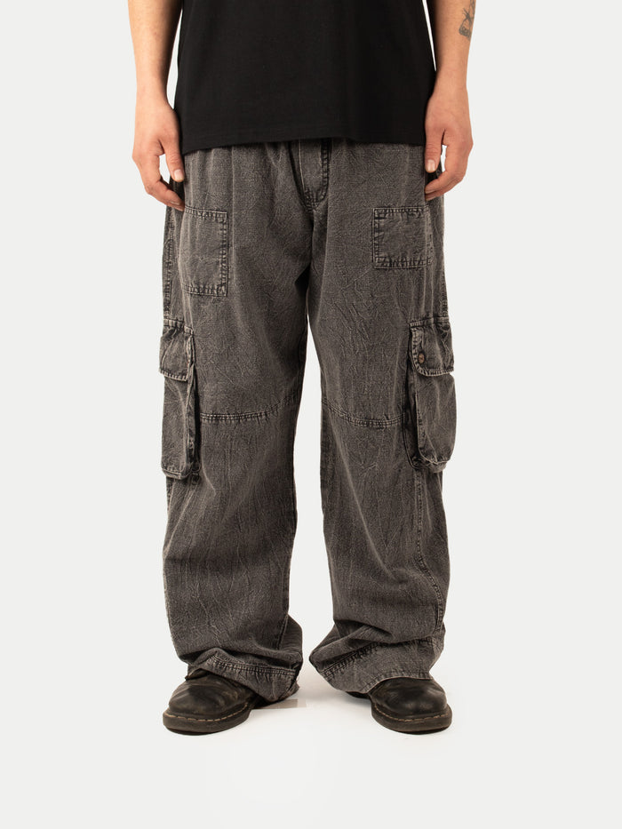 Cotton Stonewash Patch Cargo Pants | Black-Image 1