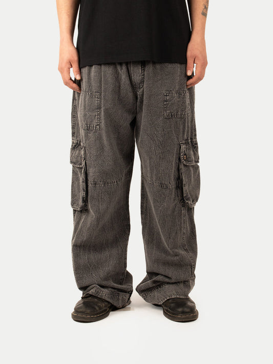 Cotton Stonewash Patch Cargo Pants | Black-Image 1