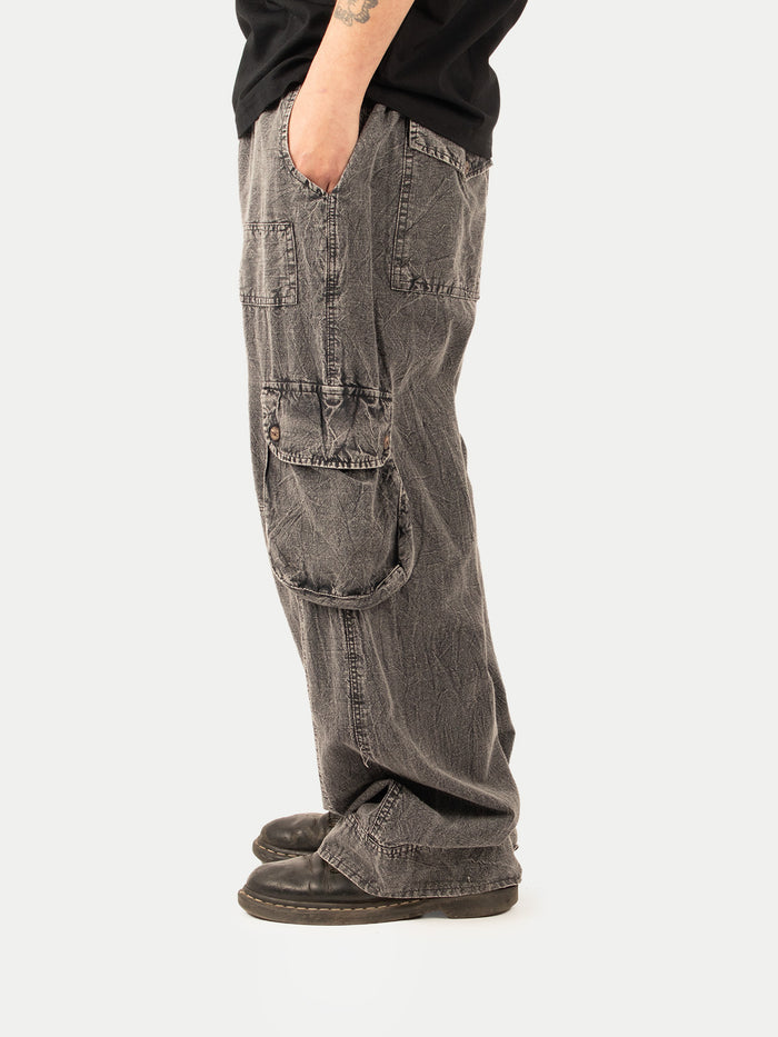 Cotton Stonewash Patch Cargo Pants | Black-Image 2