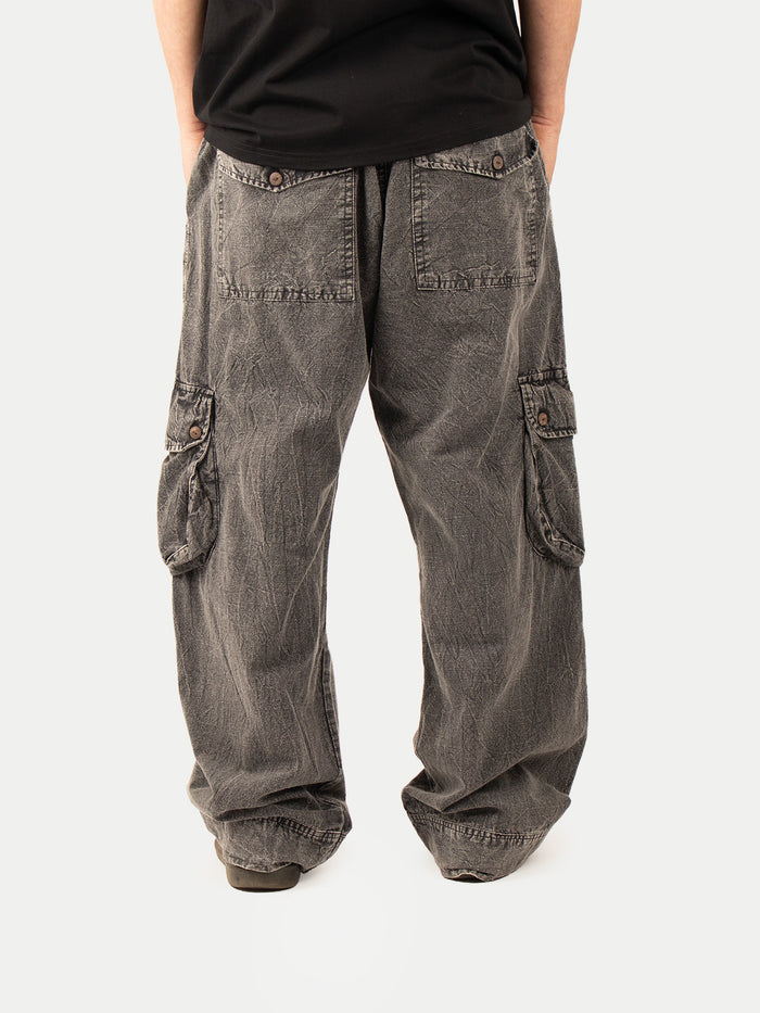 Cotton Stonewash Patch Cargo Pants | Black-Image 3