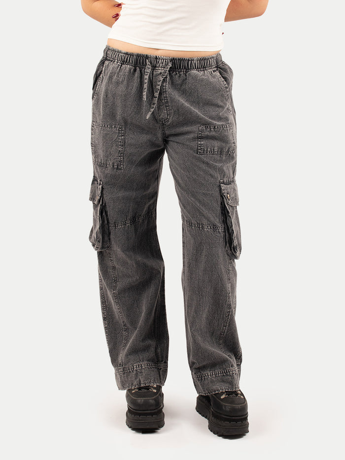 Cotton Stonewash Patch Cargo Pants | Black-Image 4