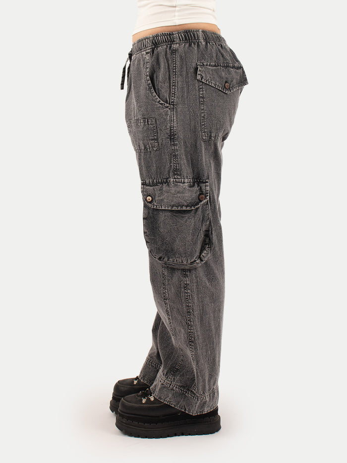 Cotton Stonewash Patch Cargo Pants | Black-Image 5