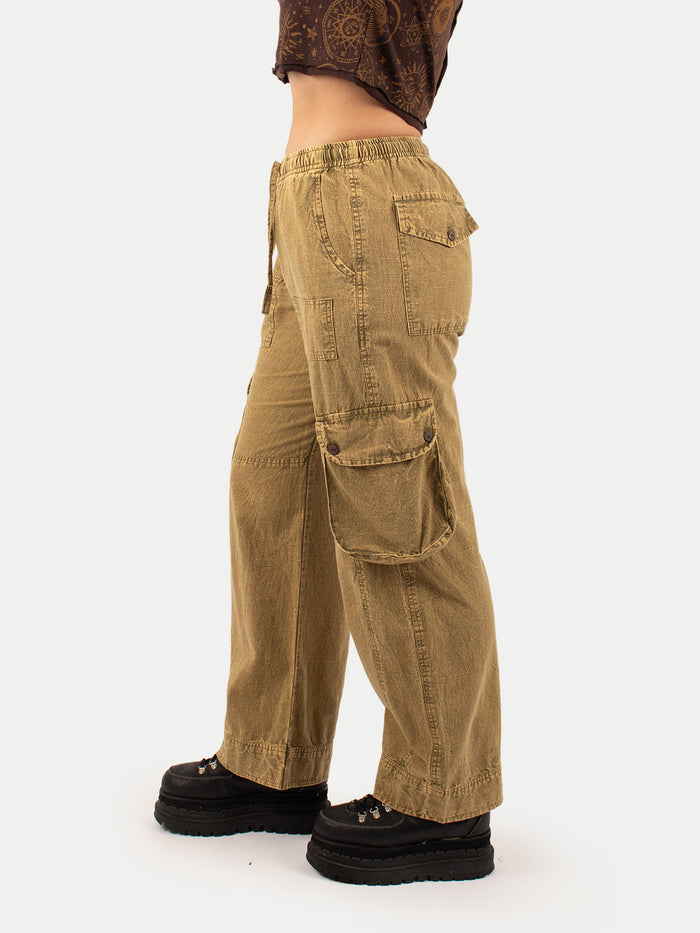 Cotton Stonewash Patch Cargo Pants | Olive-Image 5