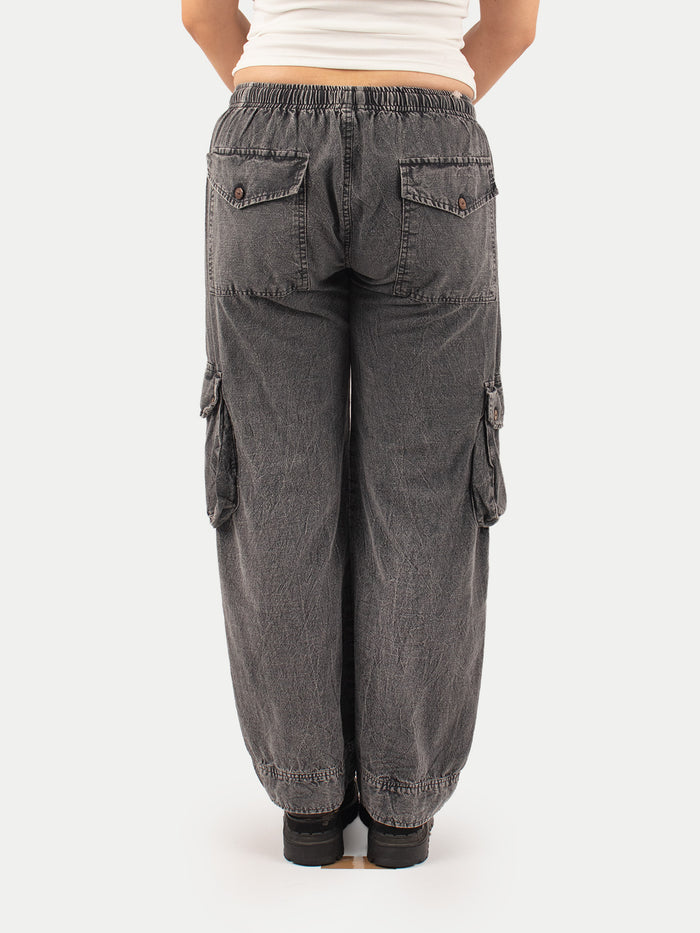 Cotton Stonewash Patch Cargo Pants | Black-Image 6
