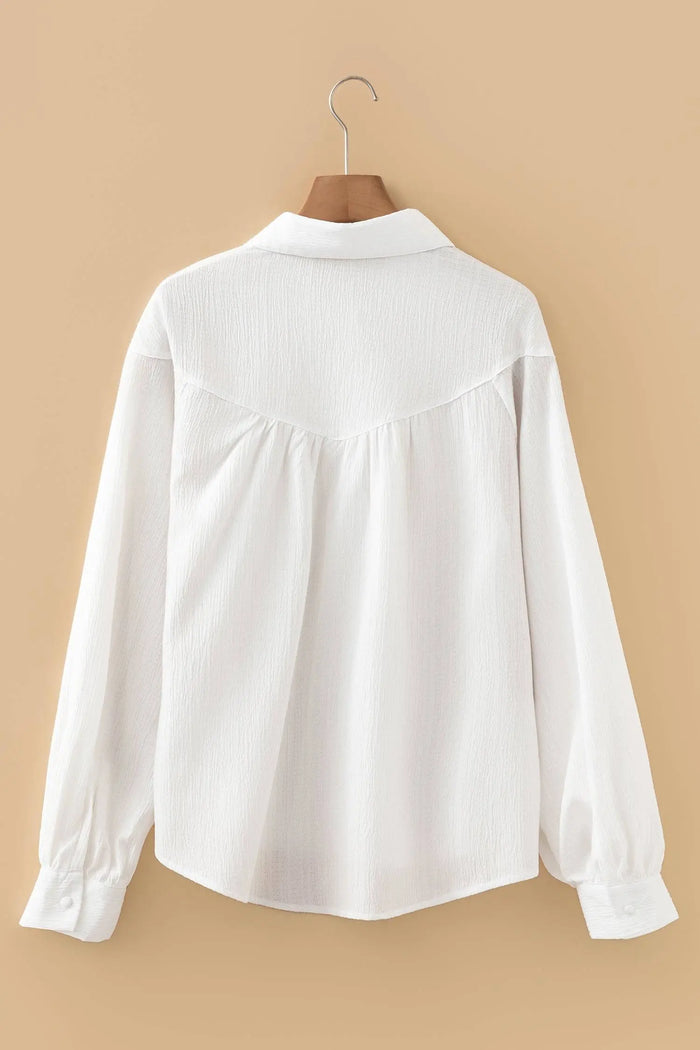 Crinkled Texture Lantern Sleeve Baggy Shirt - Tops/Blouses & Shirts