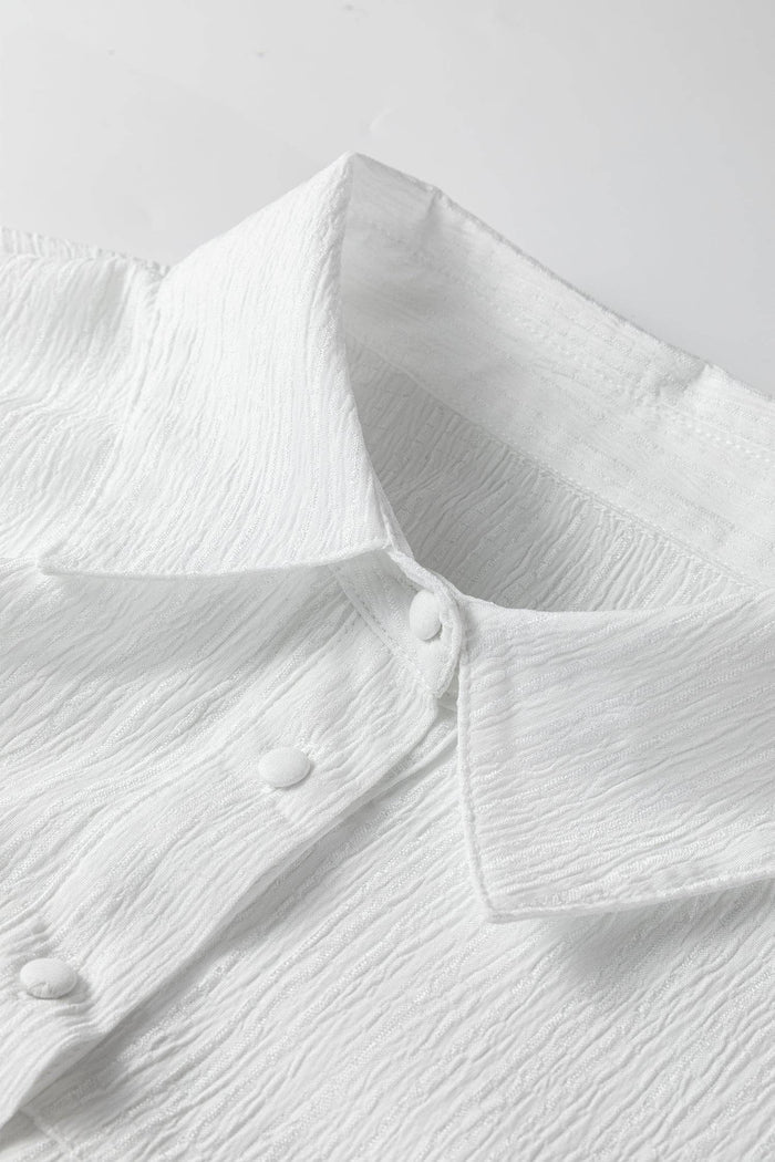 Crinkled Texture Lantern Sleeve Baggy Shirt - Tops/Blouses & Shirts