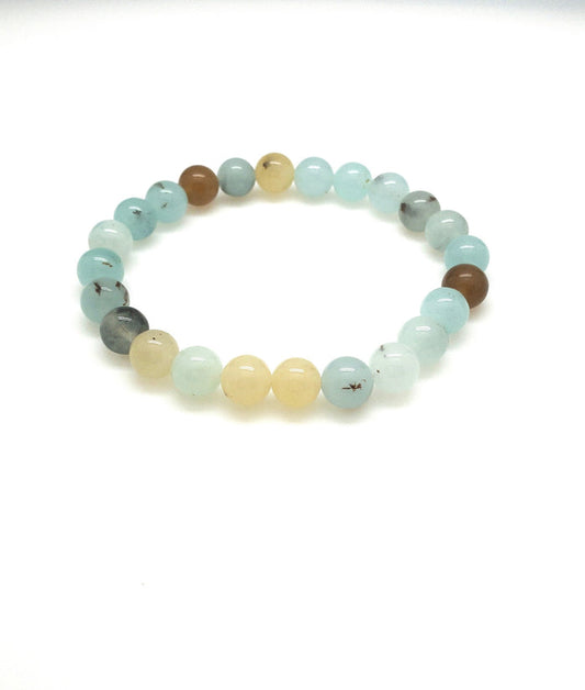 agate bracelet. all real stones turned to beads. blues, tans, greys, greens Danna