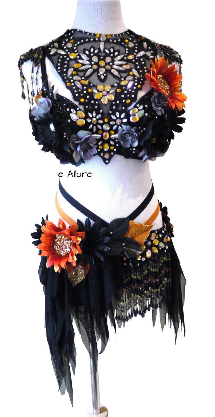 Dark Orange Halloween Fairy Dance Costume Rave Bra and Skirt