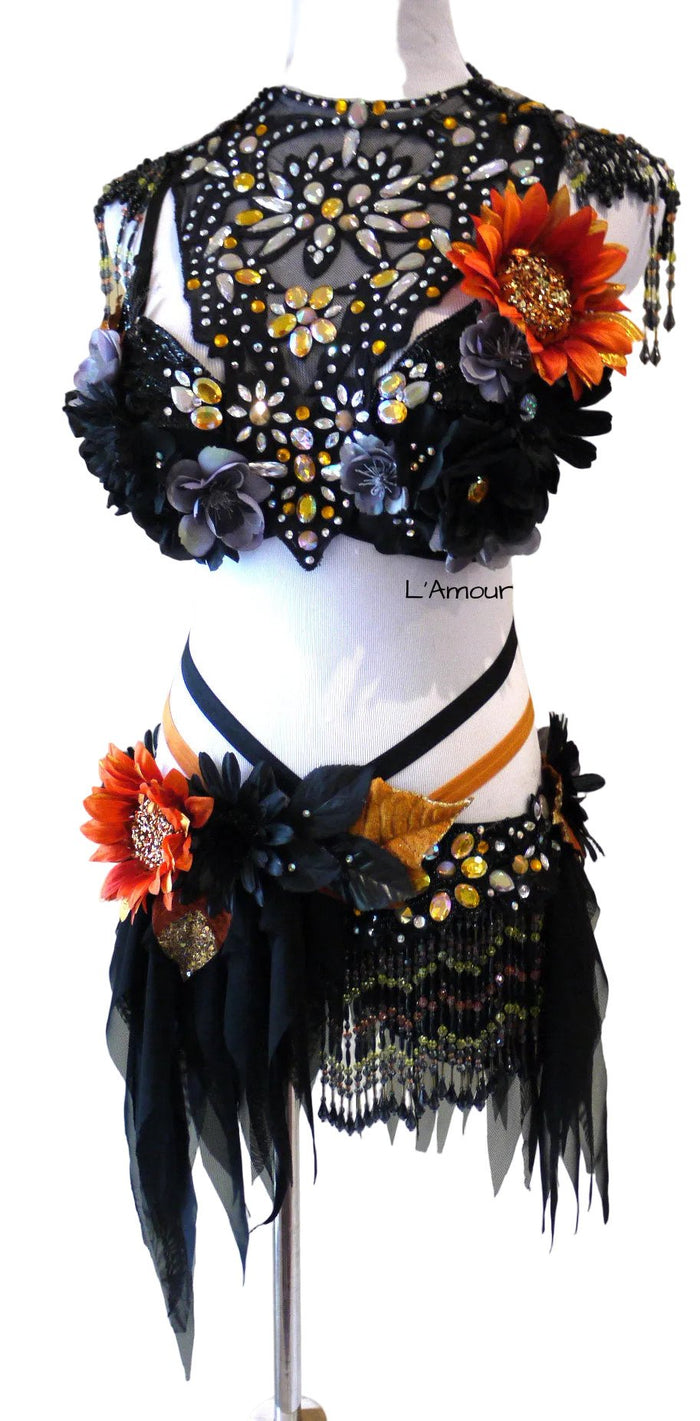 Dark Orange Halloween Fairy Dance Costume Rave Bra and Skirt